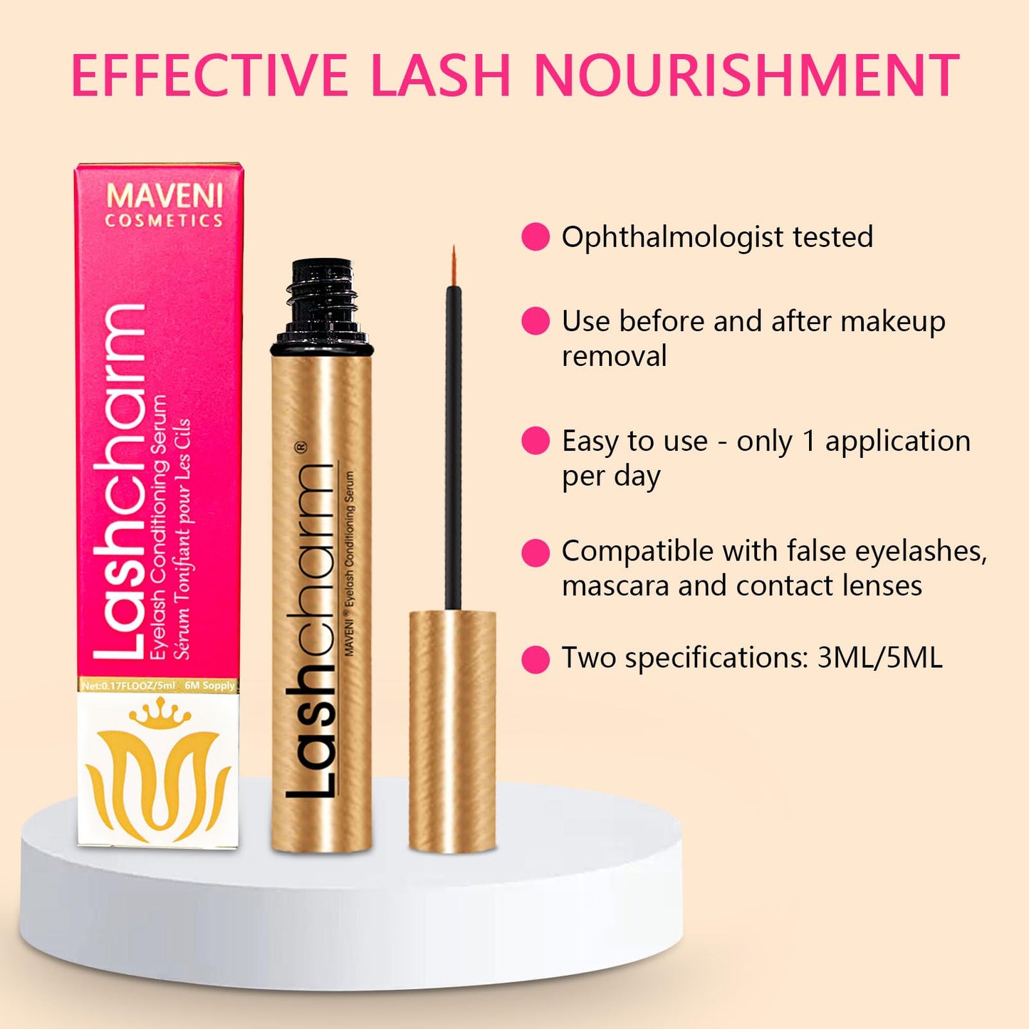 MAVENI Lash Enhancing Serum, Women's Advanced Cosmetics, Eyelash Growth Serum, Promote Longer, Fuller, and Denser Eyelashes, Fast and Effective (5ml)