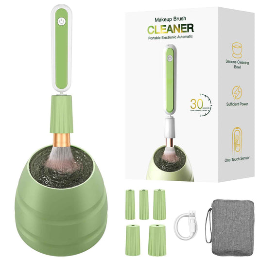 Electric Makeup Brush Cleaner Machine -15000RPM Fast Deep Cleaning and Dry Make Up Brushes Efficient Cleaning with Storage Cas, Portable Spinning Washer, Gift for Women-Green