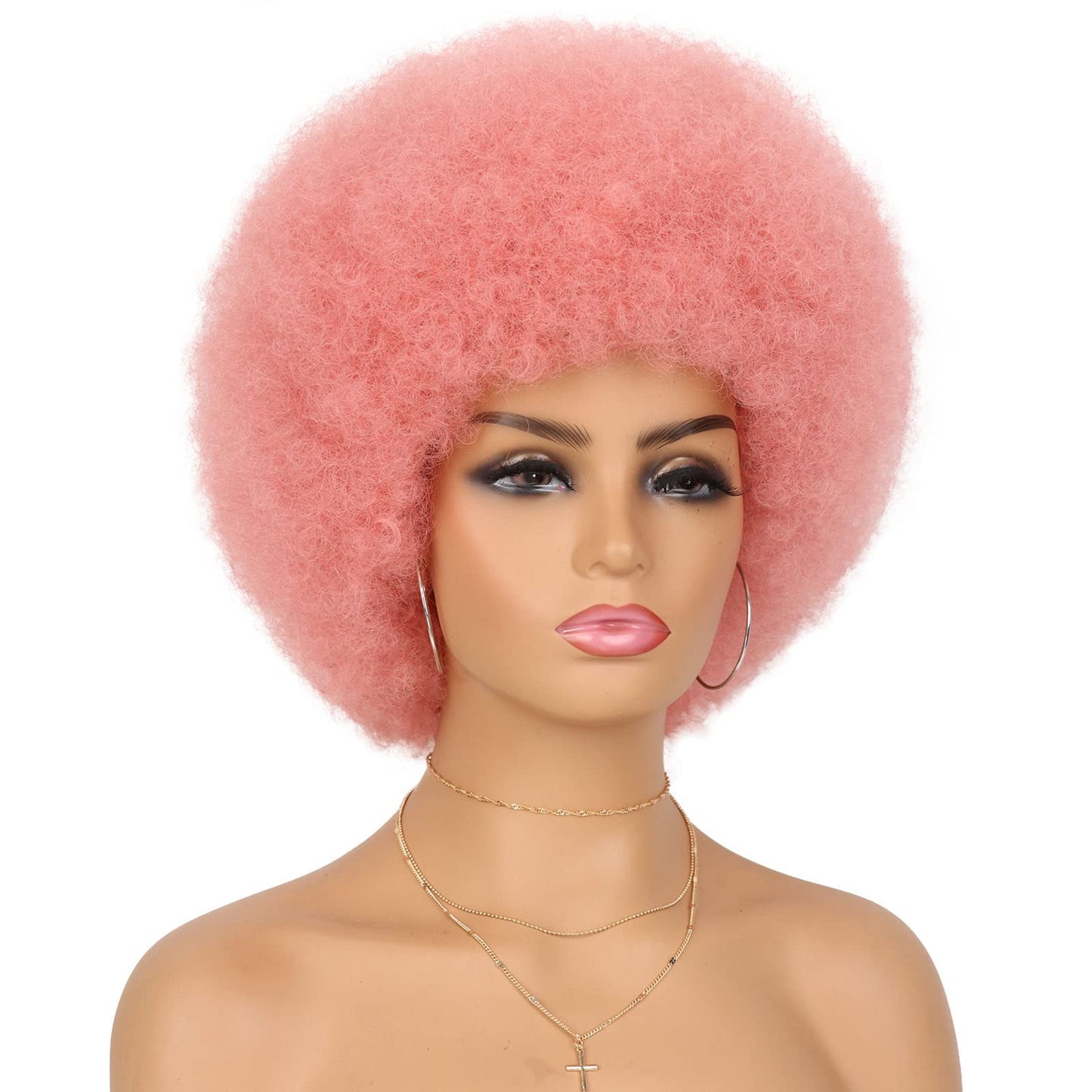 G&T Wig 70s Afro Curly Wigs for Black Women Short Pink Wig Afro Kinky Wig with Bangs for Daily Disco Party Use (97C)