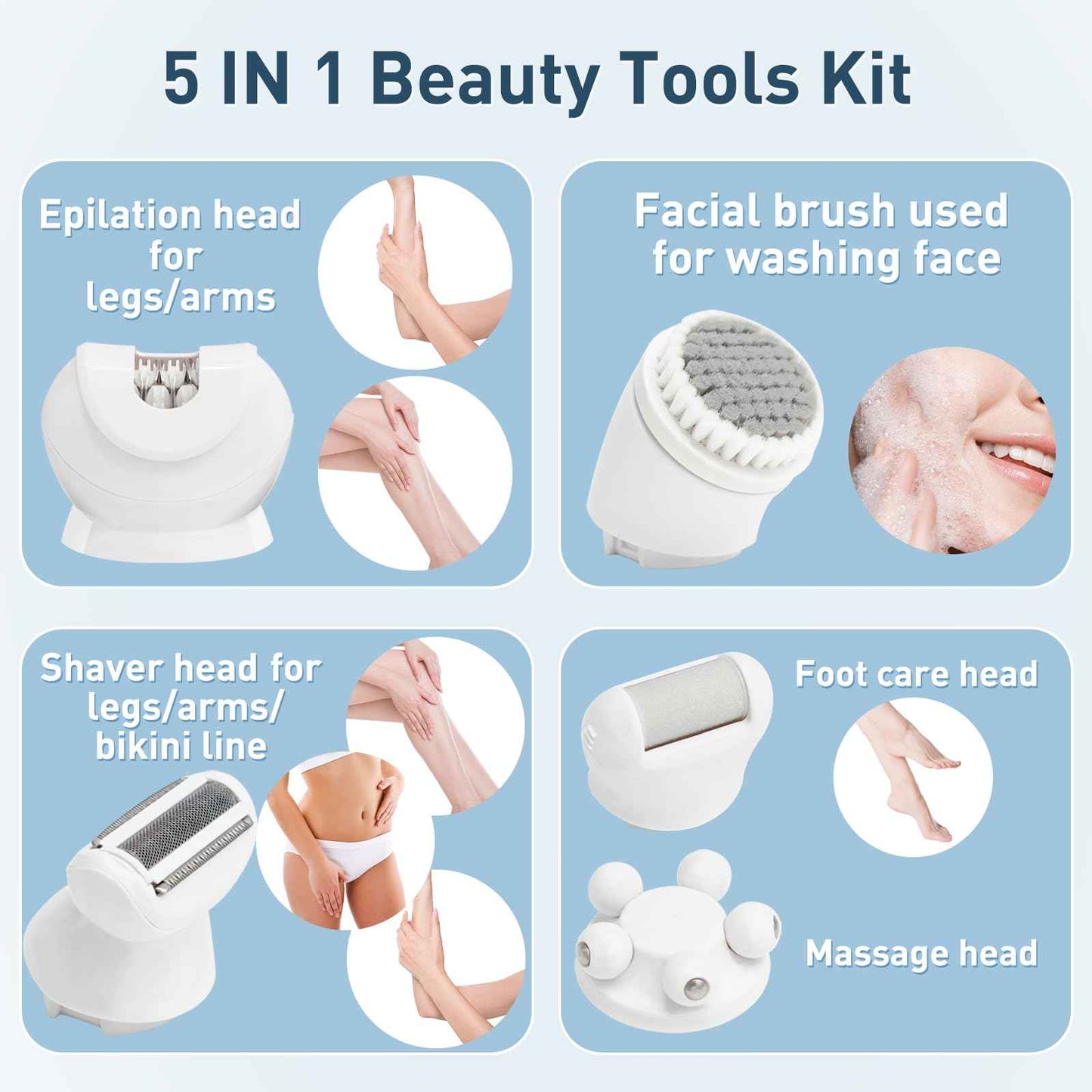 Electric Shaver - Razor - Trimmer for Women Grooming Kit: Women's 5-in-1 Hair Removal Device for Facial Hair Removal and Facial Cleansing & Foot Callus Remover