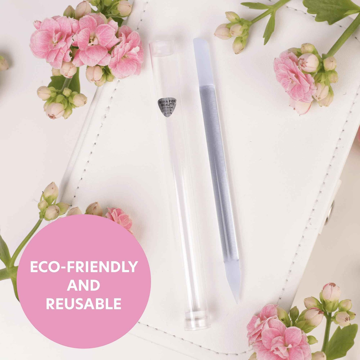 BONA FIDE BEAUTY Premium Czech Glass Cuticle Pusher Set, 3-Pieces Manicure Stick Bundle - Clear, Blue, and Pink