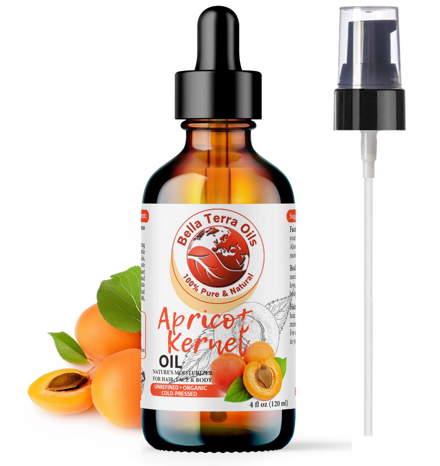 Bella Terra Oils - Organic Apricot Kernel Oil 4oz - Dive into Organic Apricot's Nutritional Excellence, High in Vitamin C, Promotes Supple & Radiant Skin