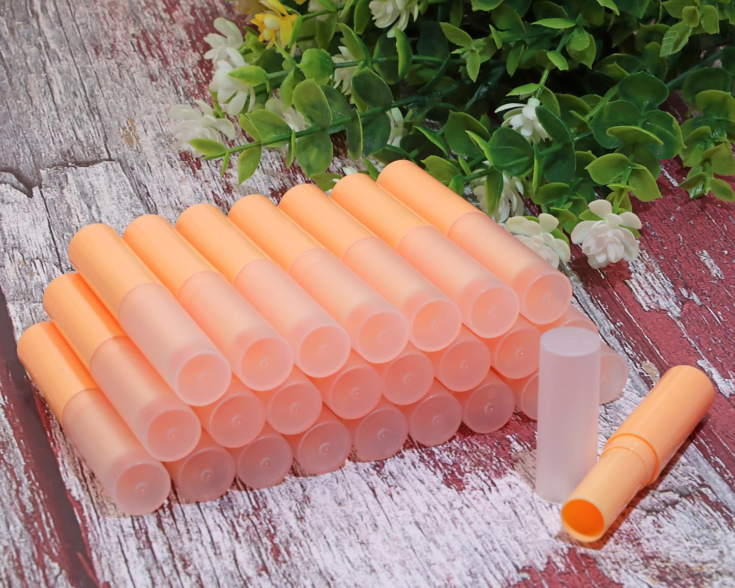 Mini Skater 0.14oz Empty Flavored Lip Balm Container Tubes Plastic Homemade Moisturizing Lip Stick with Caps Bulk Fit for Women Adult DIY Making Supplies, 25 Count (Orange)