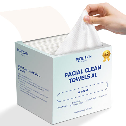 Clean Towels XL 100% USDA Dermatologist Approved Face Towel, Disposable Face Towelette, Clinically Tested Biobased Facial Washcloth, Makeup Remover Dry Wipes, Ultra Soft 60 Ct