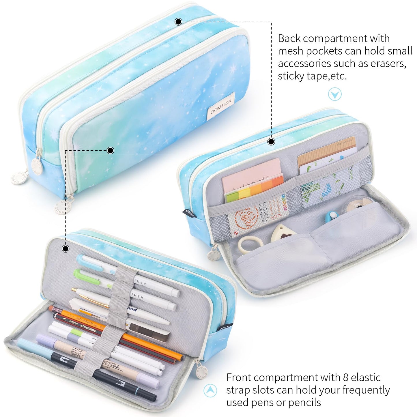 CICIMELON Large Capacity Pencil Case 3 Compartment Pouch Pen Bag for School Teen Girl Boy Men Women (Dream)