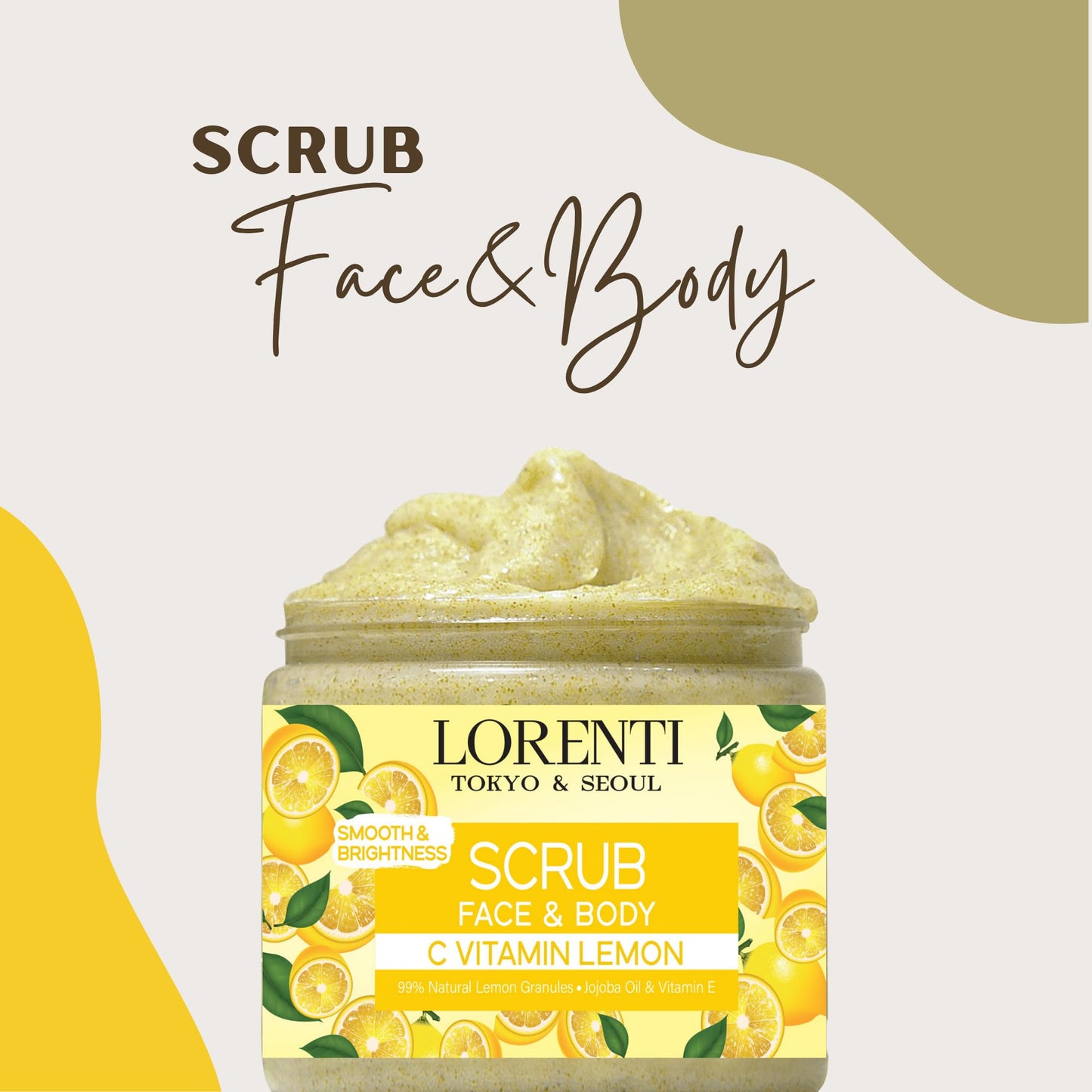 Granulated Natural Vitamin C Lemon Scrub for Face and Body | Antioxidant and Anti-aging Skin Peeling | Exfoliating with Jojoba Oil and Vitamin E