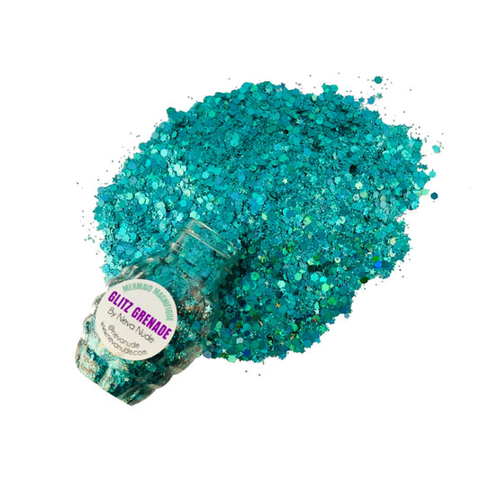 Neva Nude Face and Body Glitter Keychain - Chunky Loose Glitter for Festivals, Raves, and More | Cosmetic Grade | Super Sparkly (Mermaid Magnifique Turquoise Holographic Glitz Grenade)