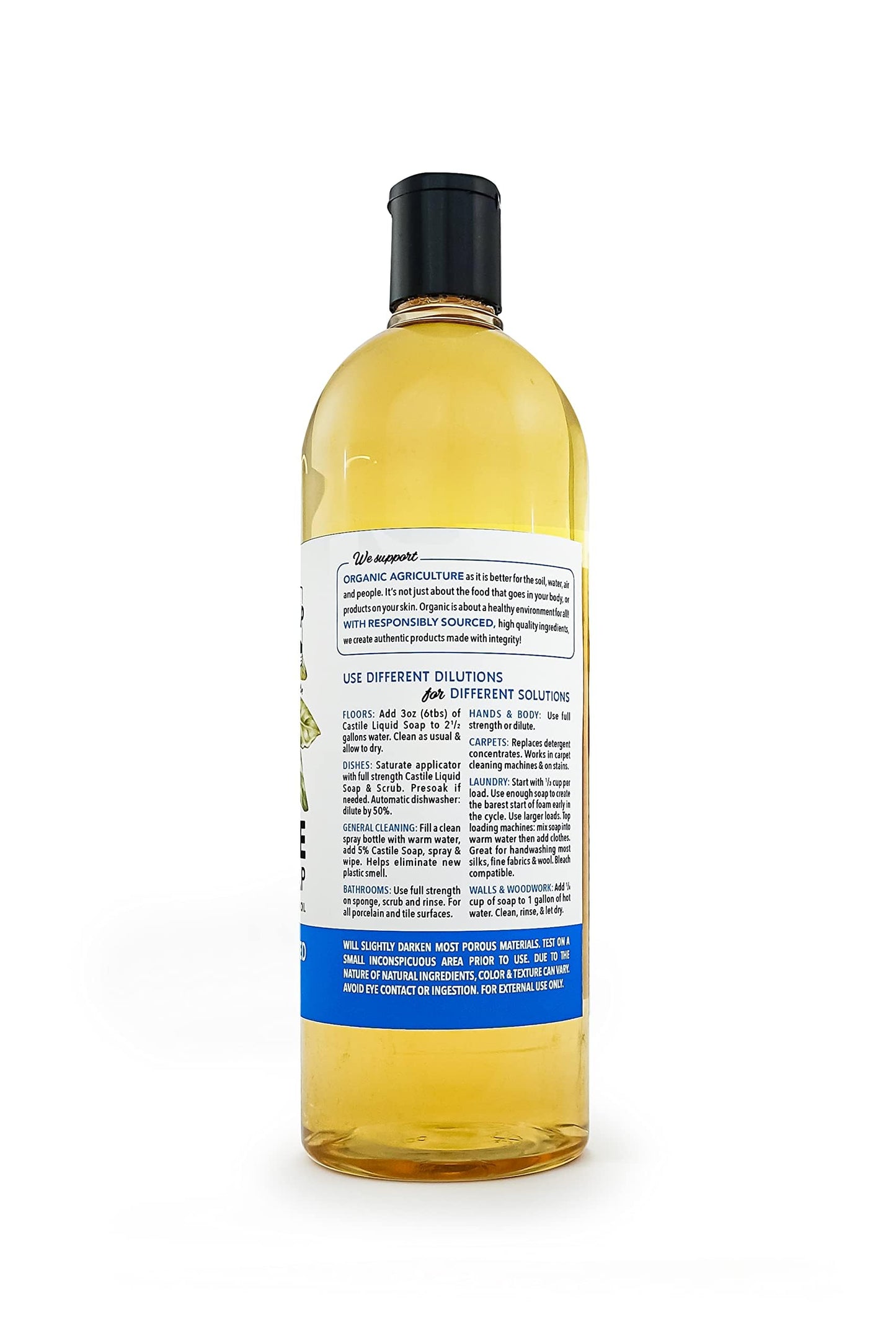 Vermont Castile Unscented Gentle Liquid Soap for Sensitive Skin, Natural Body Wash, Organic Hair Shampoo for Oily Hair, Aloe for Men & Women - 33.8 Oz