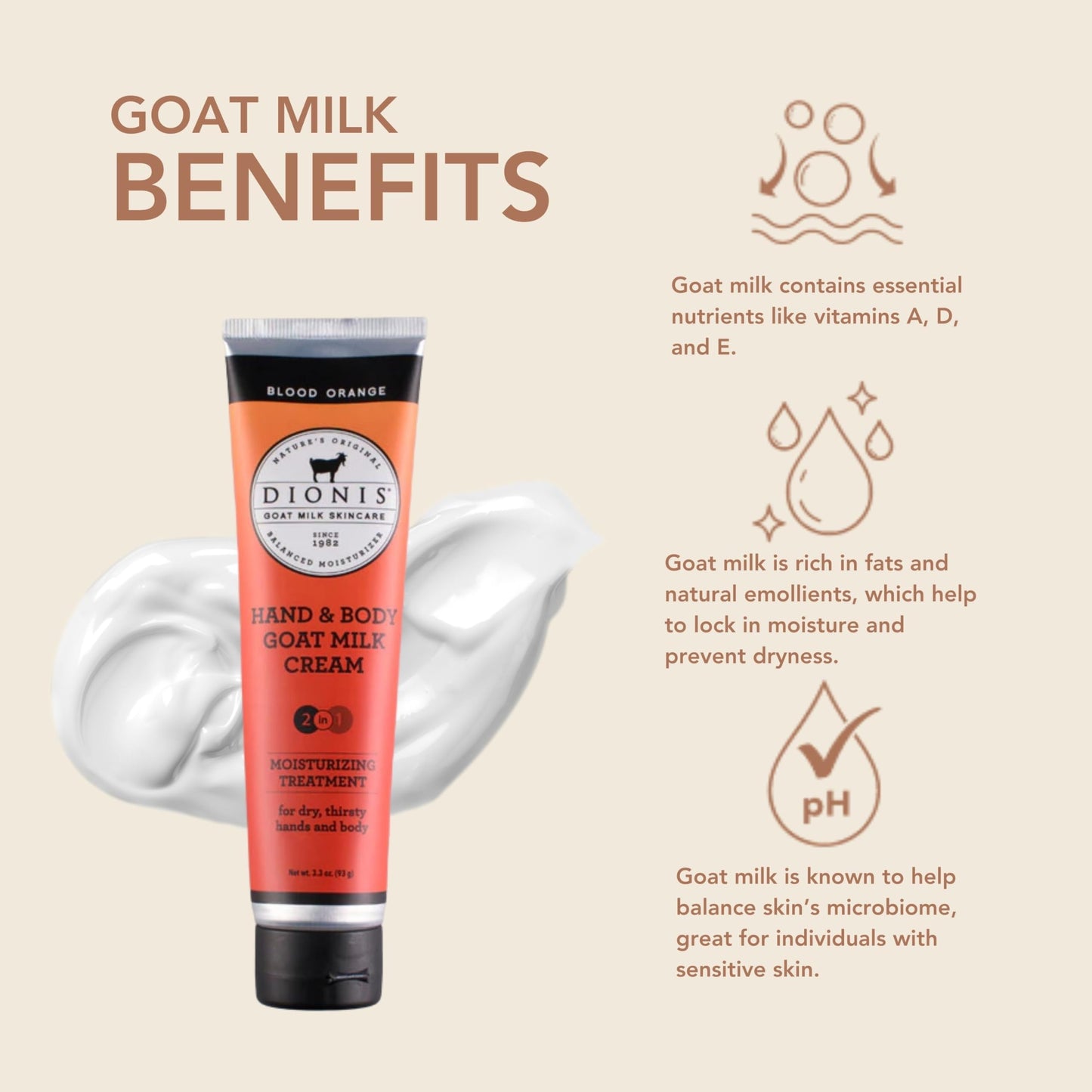 Dionis Goat Milk 3.3oz Blood Orange Scented Hand & Body Cream - Travel Size, Hydrating, Moisturizing, Cruelty & Paraben Free, USA Made