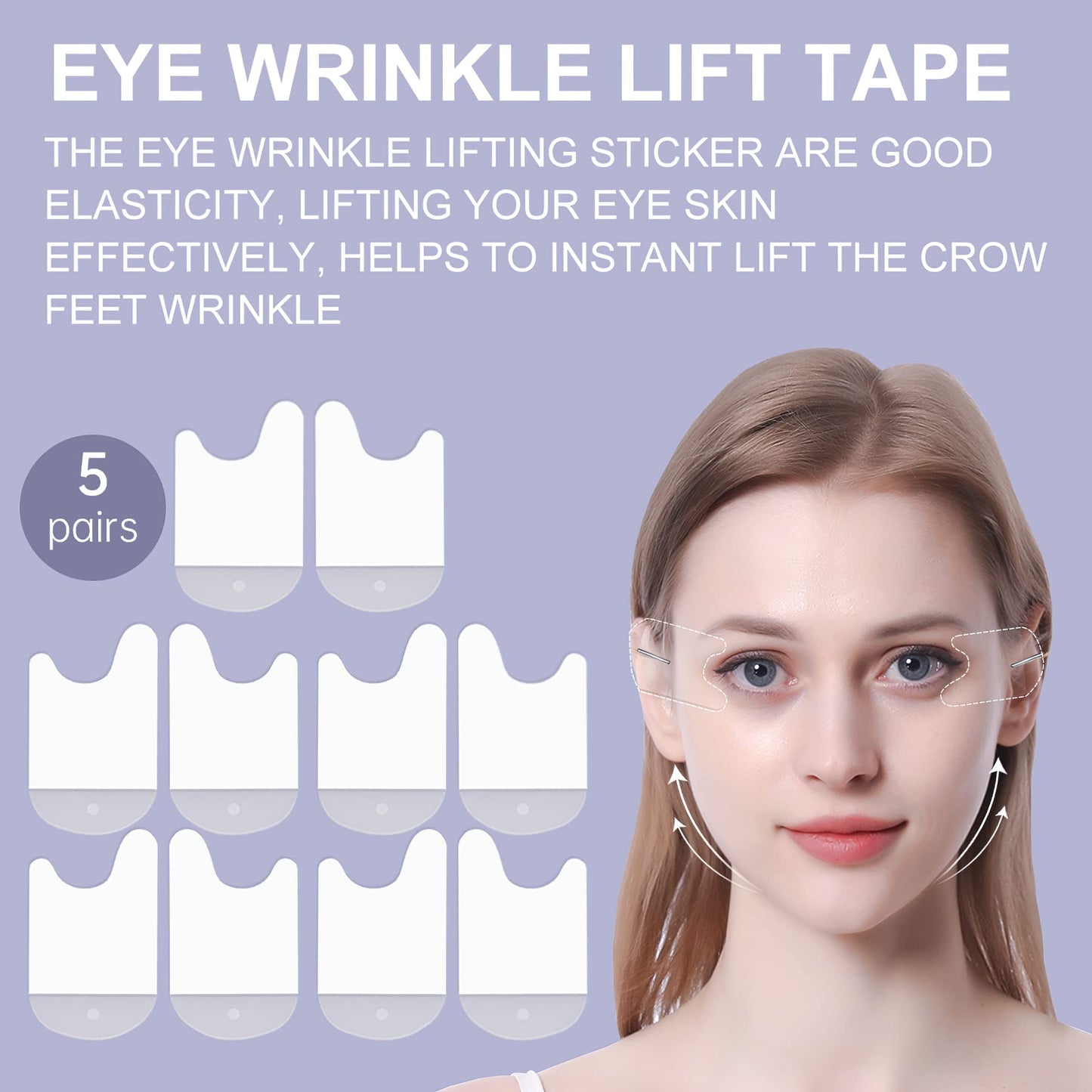 Face Lift Tapes Eyes Wrinkle Tapes, Face Stickers Crow's Feet Wrinkle Eyes Lifting Patch, Instant Eye Skin Rescue Correcting bands (4pcs fixed ropes, 5 pairs tapes) (Elastic Translucent Stickers)