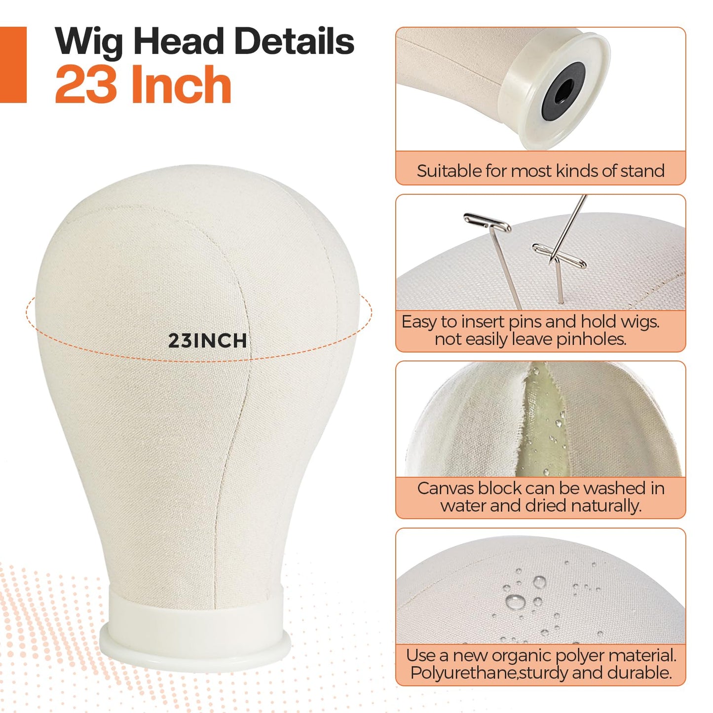 AIMEI 23 Inch Wig Head,Wig Stand with Head,Canvas Wig Head Stand with Mannequin Head for Wigs Making Display with Wig caps,T Pins Set,Hair comb,Hair Clips