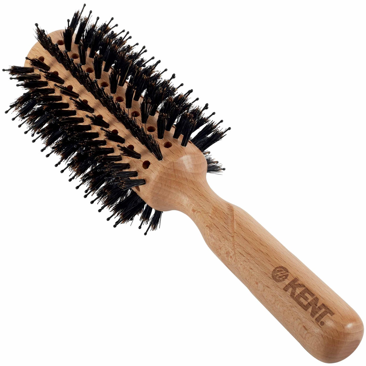 Kent LPF5 Pure Flow Large Vented Round Brush for Blow Drying - FSC Certified Beech Wood Brush Filled with Natural Boar Bristle and Nylon Bristle Hair Brush - Round Hair Brush for Blow Drying and Lift