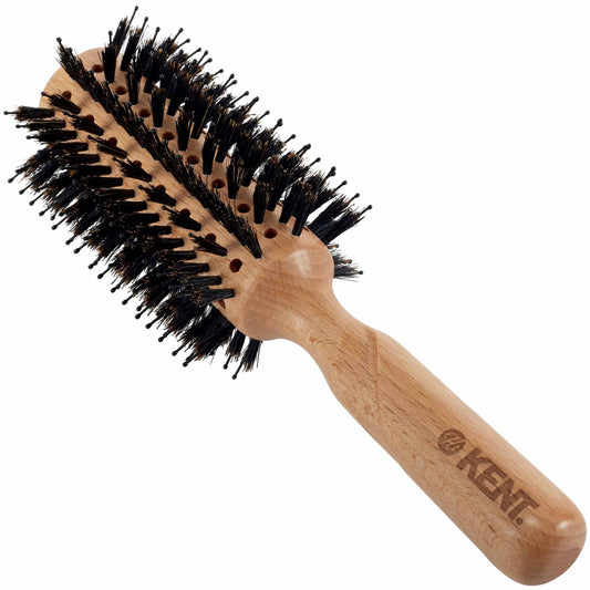 Kent LPF5 Pure Flow Large Vented Round Brush for Blow Drying - FSC Certified Beech Wood Brush Filled with Natural Boar Bristle and Nylon Bristle Hair Brush - Round Hair Brush for Blow Drying and Lift