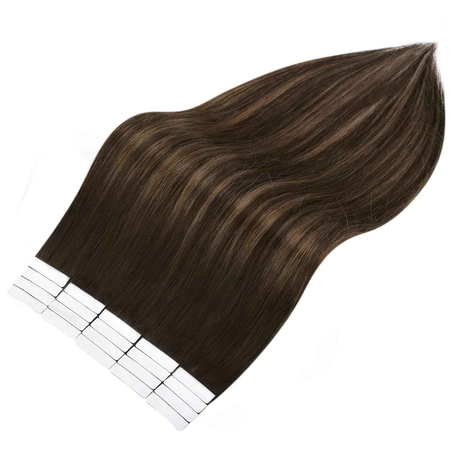 Full Shine Tape in Hair Extensions Real Human Hair 20Inch Double Sided Hair Extensions Tape in Adhesive 20Pcs 50G Dark Brown to Ash Brown Seamless Tape in Extensions Invisible Skin Weft Add Volume