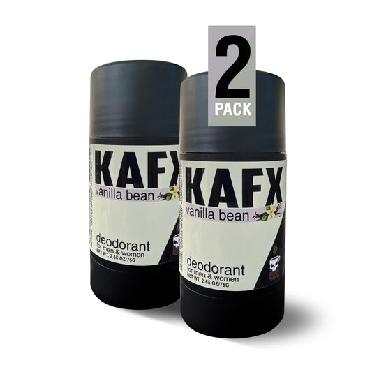 KAFX Body Natural Deodorant for Women & Men - Vanilla Bean, Odor-Fighting Coffee Oil, Organic, Baking Soda & Aluminum-Free, Paraben & Dye-Free, 2 Pack, 2.65 oz/75 g