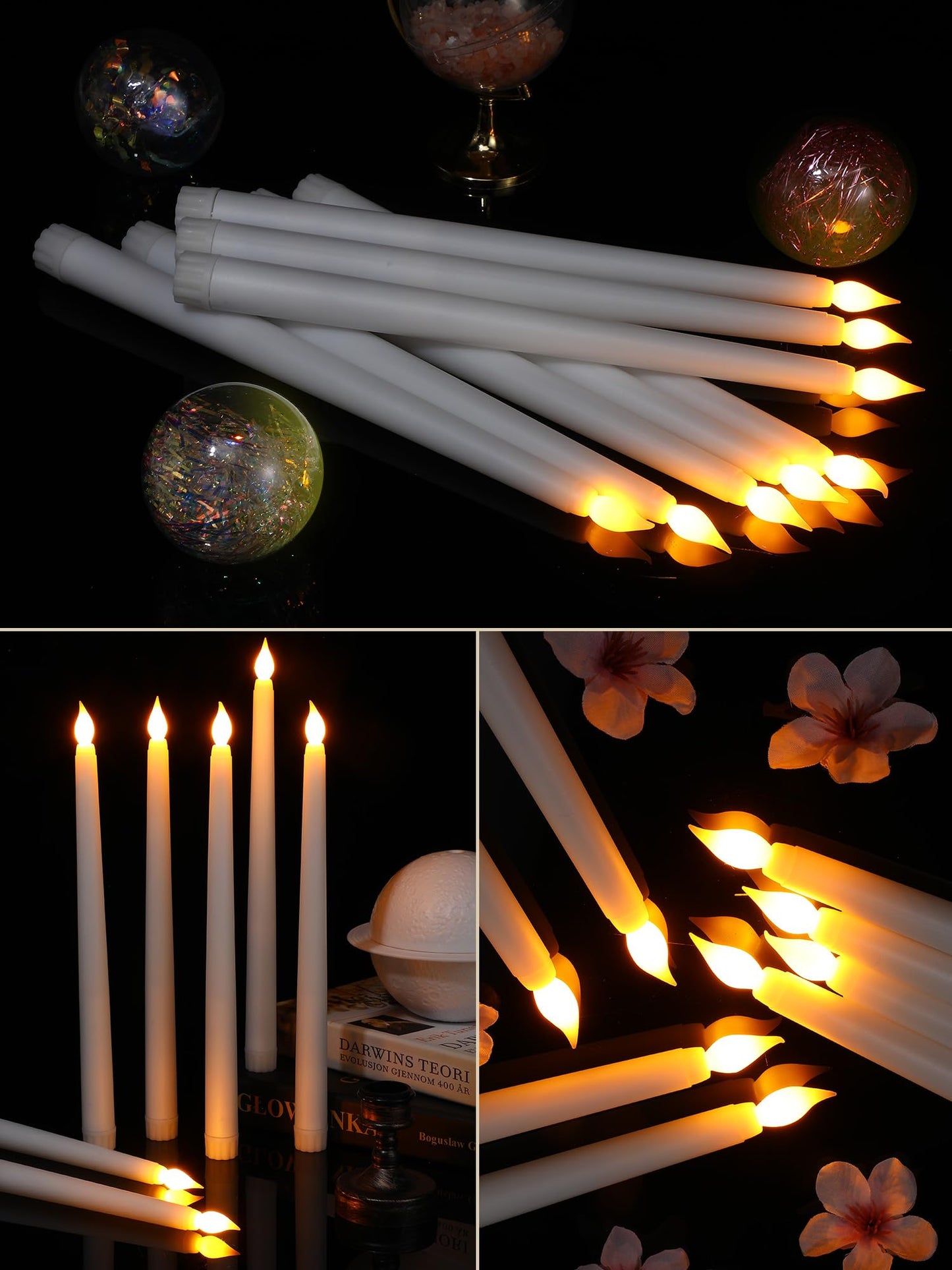 Treela 24 Pcs Flameless Taper Candles Bulk LED Taper Candles Sticks Battery Operated for Christmas Birthday Wedding Party Church Table Decoration