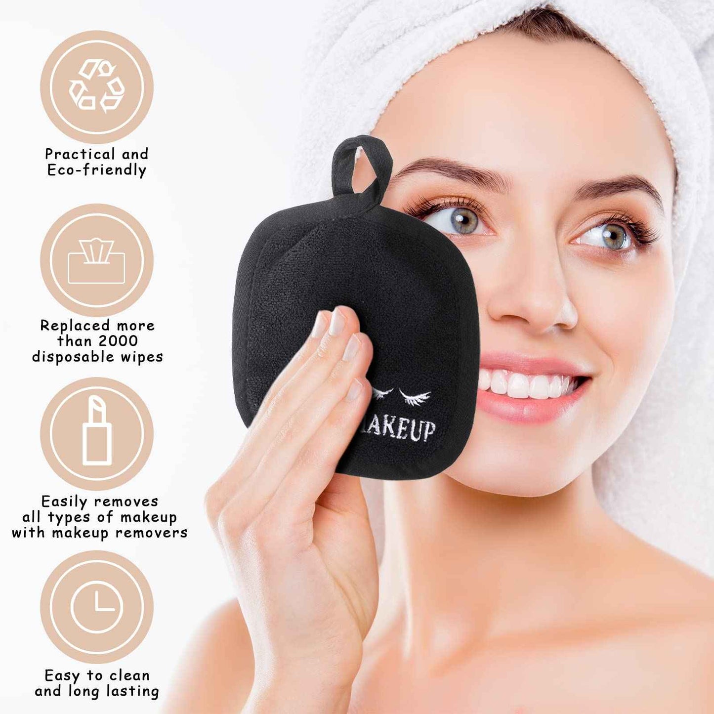Queekay 48 Pcs Makeup Remover Cloths Reusable Washable Remover Pads Soft Microfiber Washcloths Facial Cloths Makeup Towels Holiday Gift for Women, 5 x 5 Inch(Black)