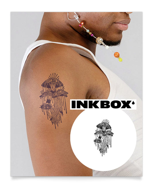 Inkbox Temporary Tattoos, Semi-Permanent Tattoo, One Premium Easy Long Lasting, Water-Resistant Temp Tattoo with For Now Ink - Lasts 1-2 Weeks, Magic Mushroom, 6 x 3 in