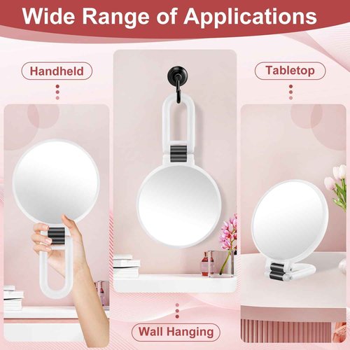 ALHAKIN 30X Magnifying Mirror, Travel Hand Mirrors with Handle, Double Sided Handheld Mirror with 30X/1X Magnification & Foldable Handle, Portable Small Makeup Mirror for Desk, White