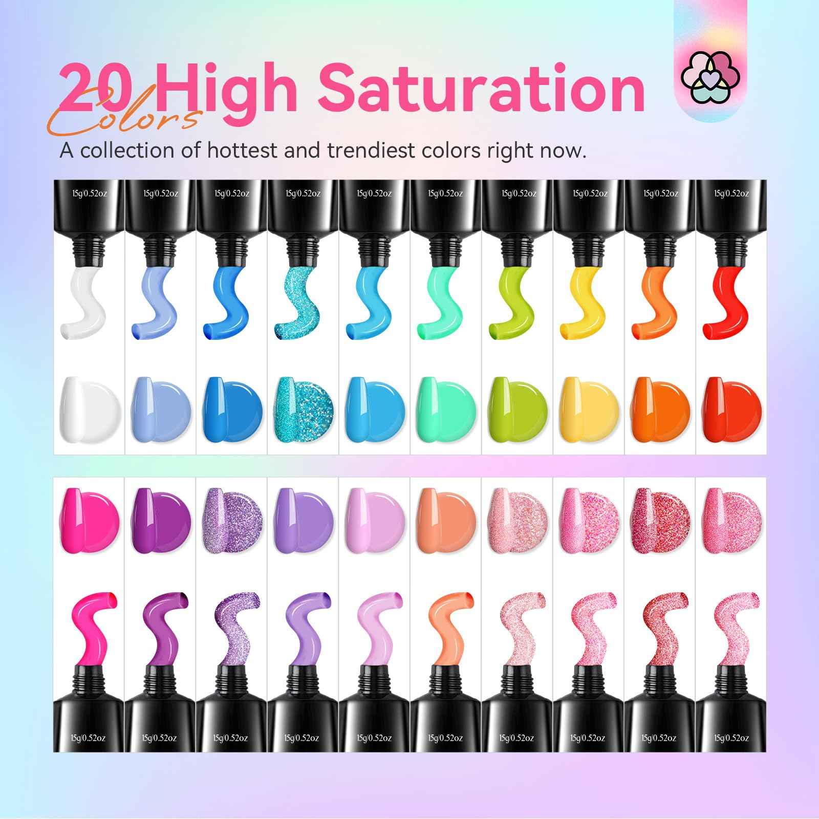 SAVILAND Ultimate Poly Gel Nail Duo: 20-Color Collection + 100g Clear Extension Gel Kit with Slip Solution Prep (Salon-Grade DIY Manicure Set for Nail Art & Extensions)