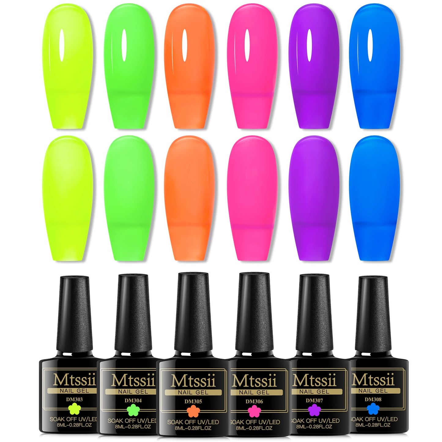 MTSSII Jelly Gel Nail Polish Translucent Neon Nail Polish Hot Pink Blue Purple Rainbow Neon Yellow Green Orange Gel Polish See Through Nail Trend Gel Soak Off UV LED Nail Art Manicure Kit