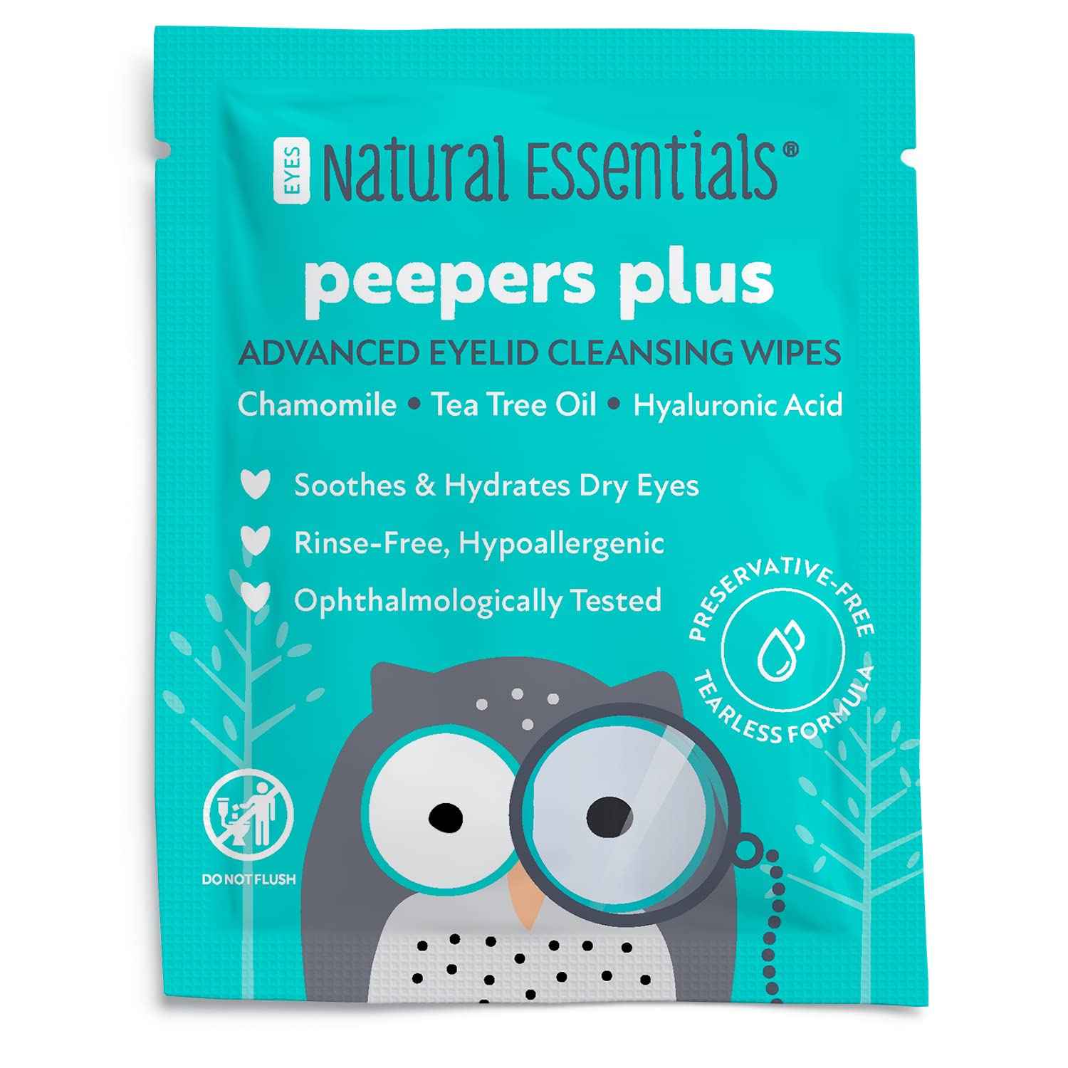Natural Essentials Peepers Plus Eyelid Wipes, Preservative-Free & Rinse-Free Eye Wipes for Daily Use, Hydrating & Moisturizing Hyaluronic Acid & Tea Tree Oil Soothes Allergy Dry Eyes, 30 Count (2pk)
