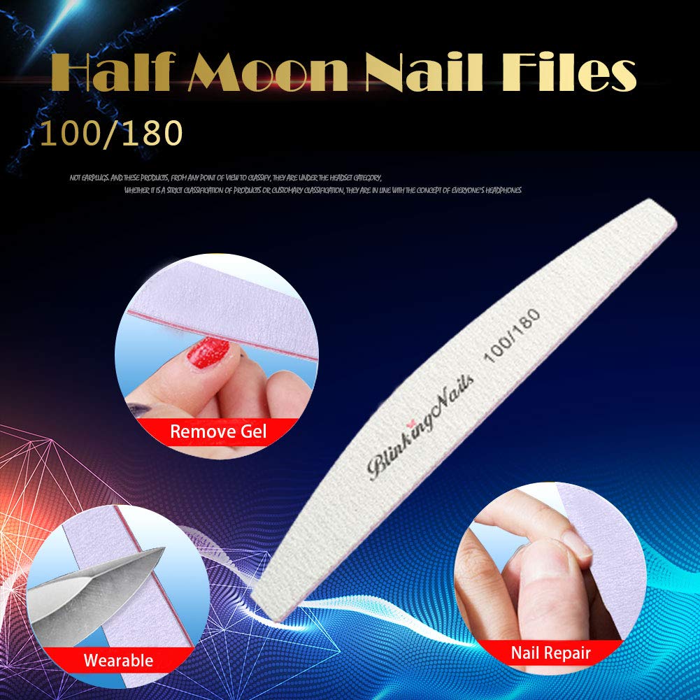 Nail Files and Buffers Professional Nail File 100/180 Grit Sanding File Set Double Side Washable Block Filen Nails Disposable Nail Files Bulk of Nail Art Tools(10pcs/lot)