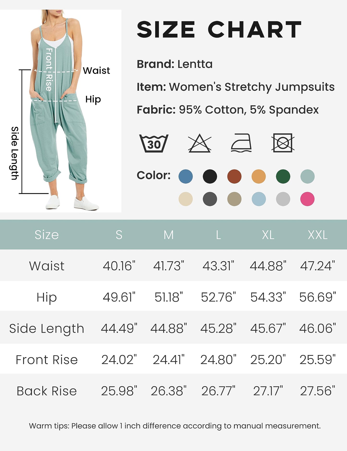 Lentta Women's Causal Jumpsuits V Neck Sleeveless Harem Overalls Stretchy Adjustable Strap Romper with Pockets(Teal-S)