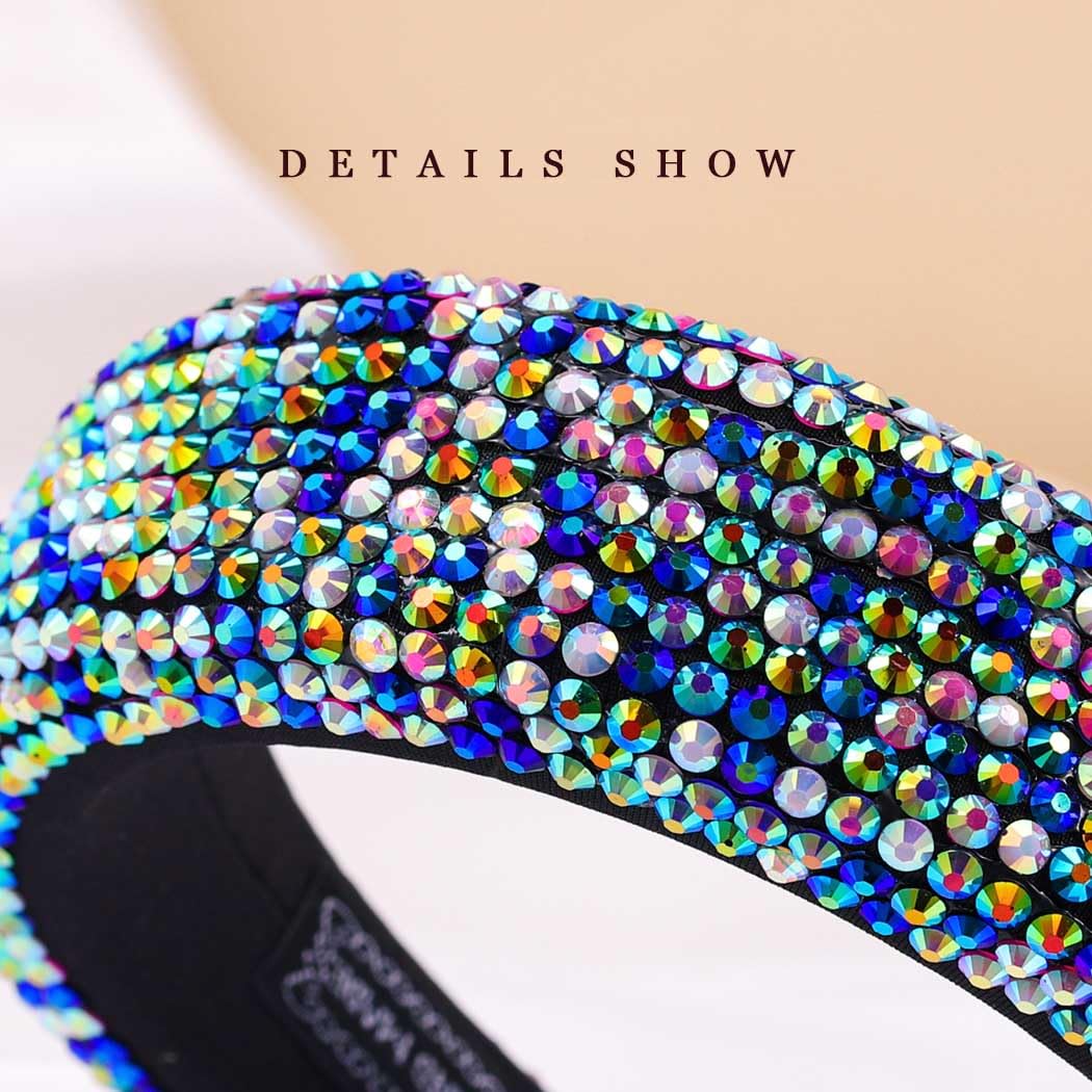 Bouory Sparkly Rhinestone Headbands Padded Wide Hairband Bling Crystal Head Bands for Women 1PCS Corlorful