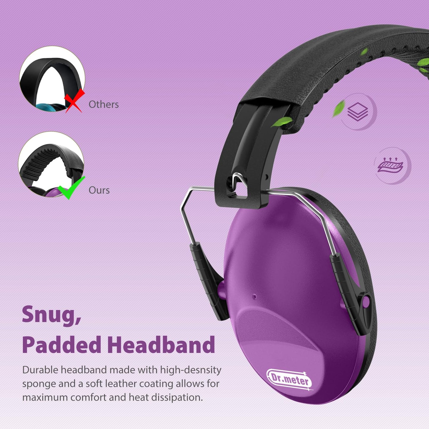 Dr.meter Ear Muffs for Noise Reduction SNR27.4 Kids Ear Protection with Adjustable Headband - Kids Noise Cancelling Headphones for Concerts, Football Game, Fireworks and Air Shows - Dark Purple