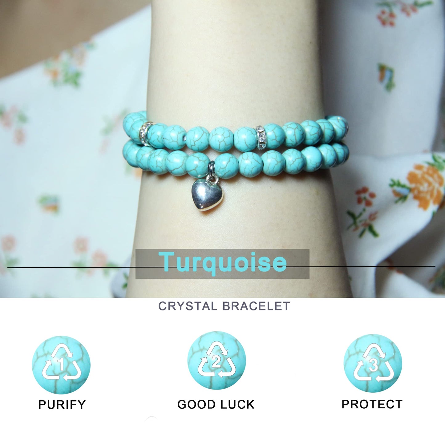 Healing Bracelets for Women - Turquoise Bracelet - Healing Prayers Crystal Bracelet, 8mm Natural Stone Anti Anxiety Stress Relief Yoga Beads Get Well Soon Gifts