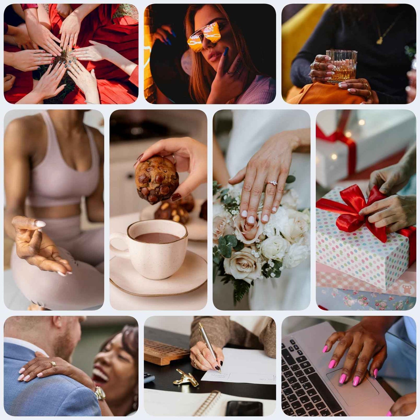 JINGHONG handmade nails,press on nails, cateye polish,amourwa,nail glitters,blue,square, Size-Large