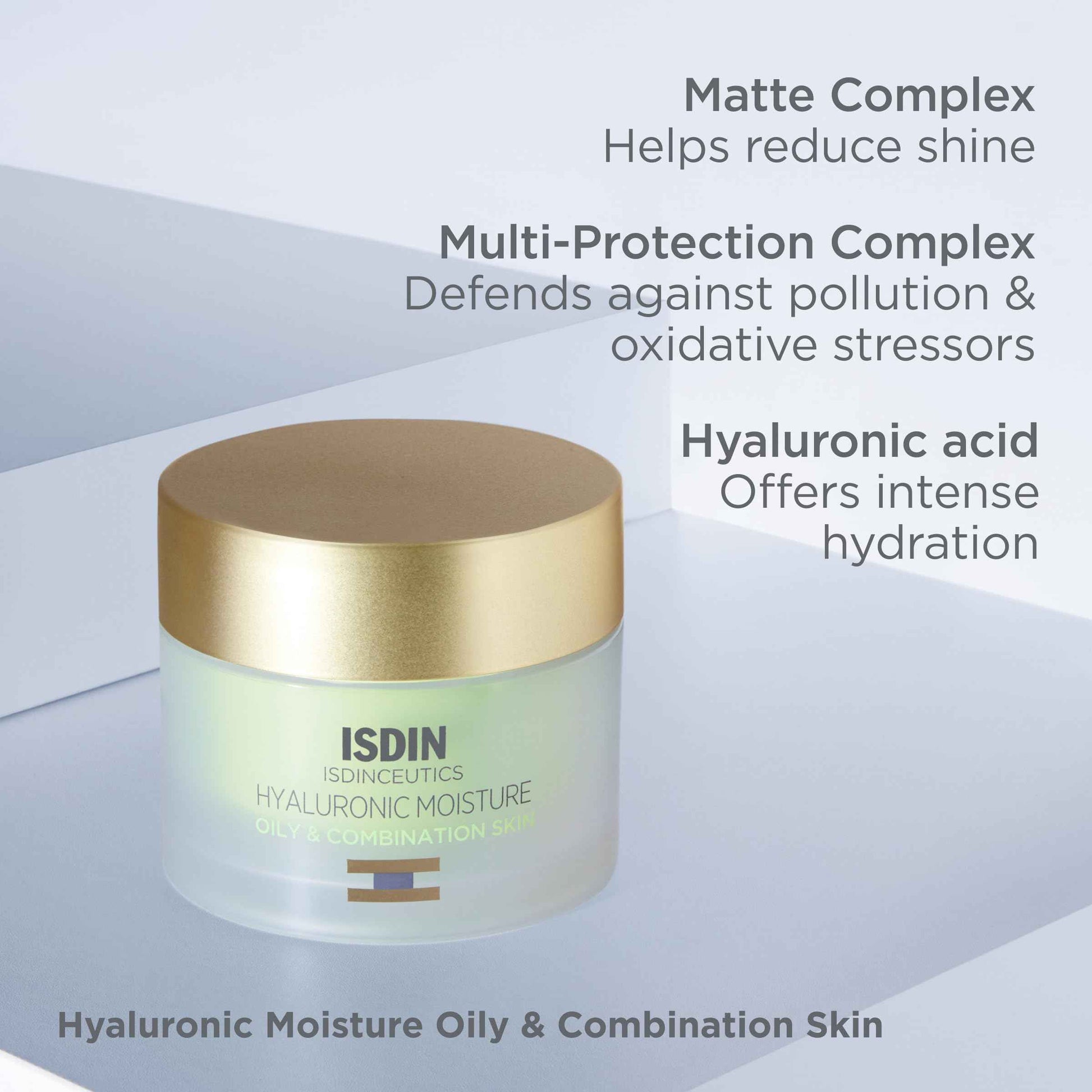 ISDIN Hyaluronic Moisture Oily & Combination Skin Mattifying Daily Face Moisturizer with Hyaluronic Acid 1.76 OZ (Eco-Refill)