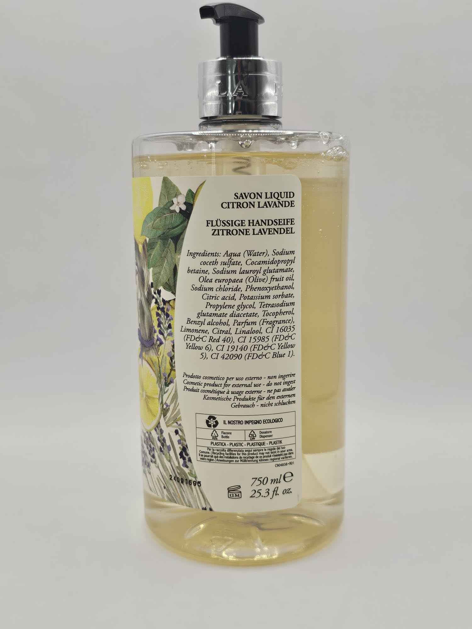 LA FLORENTINA Lemon Lavender Hand Wash, 25.3 Fl Oz, Made in Italy