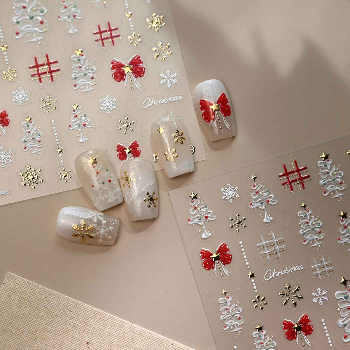 Christmas Nail Art Stickers 5D Embossed Christmas Nail Decals with Snowflake Xmas Tree Bow Design Self Adhesive Winter Nail Art Supplies for Women Girls Nail Art DIY 1 Sheet
