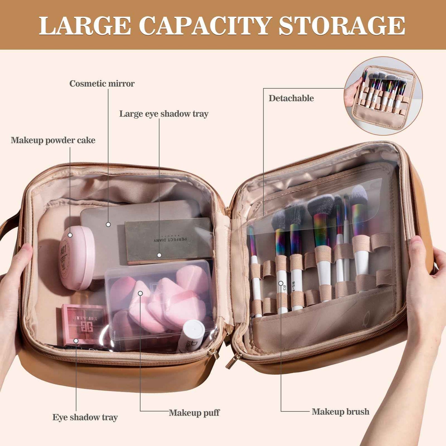 BS-MALL XL Makeup Case – Premium Makeup Bag with Soft Leather, Waterproof and Durable for Long-Term Use