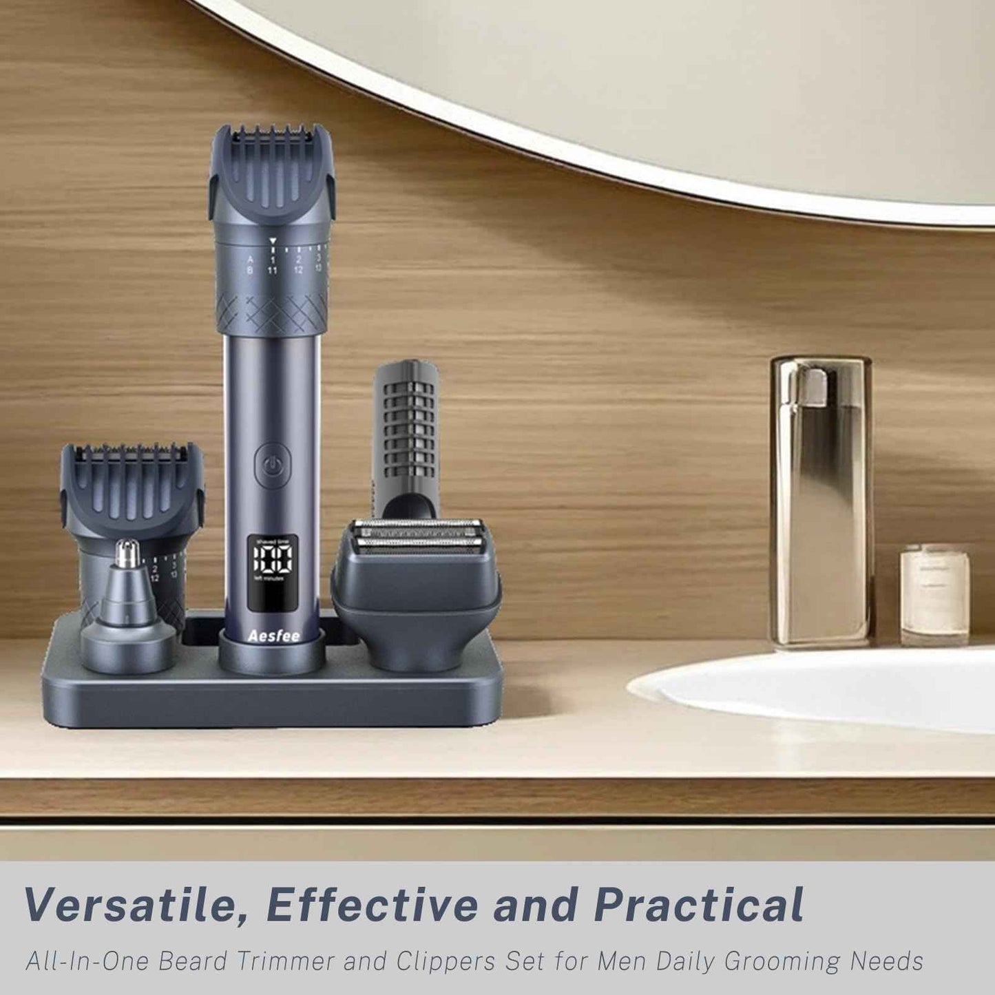 Beard Trimmer for Men, Electric Razors and Hair Clippers Set, Precision Dial Adjustable 20 Settings, All-in-One Shaving Kit for Mens Face Head Nose Body, IPX7 Waterproof Wet/Dry, USB-C Charge Dock