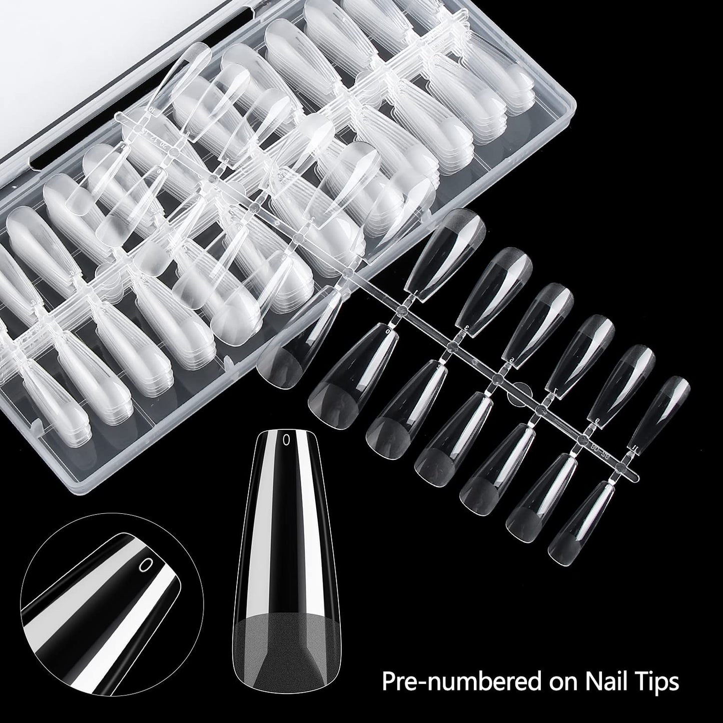 INENK Long Coffin Gel X Nail Tips Extension, 240PCS Clear Soft Gel Full Cover Nail Tips, M Square Press On False Nail Tips for Salons, and DIY Nail Art at Home (12 Sizes)