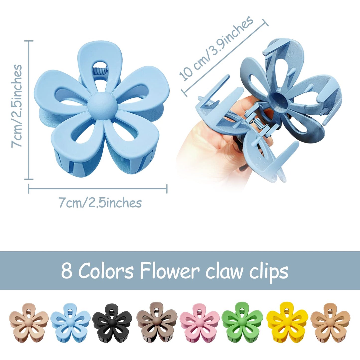 8PCS Flower Claw Clips, Hair Clips for Thick Hair, Matte Non Slip Strong Hold Women Girls, Large Cute Clip Thin Big Jaw Accessories, Aesthetic Color