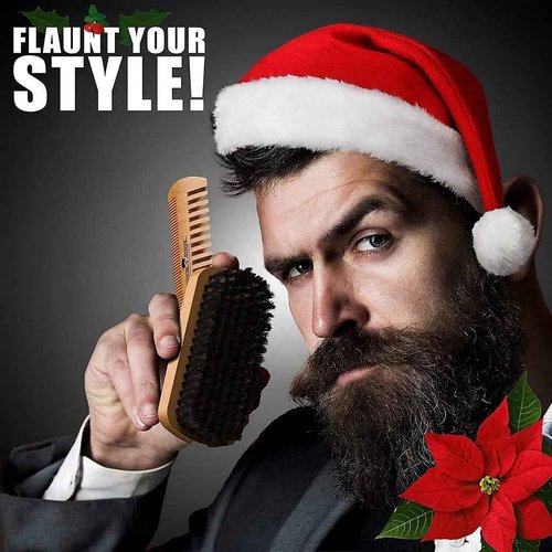 Beard Straightener Grooming Kit for Men, Beard Growth Kit, Wash, Brush & Comb, Unscented Growth Oil, All Natural Sandalwood Balm, Conditioner, Razor & Scissors, Great Gift Idea for Men's (Black)