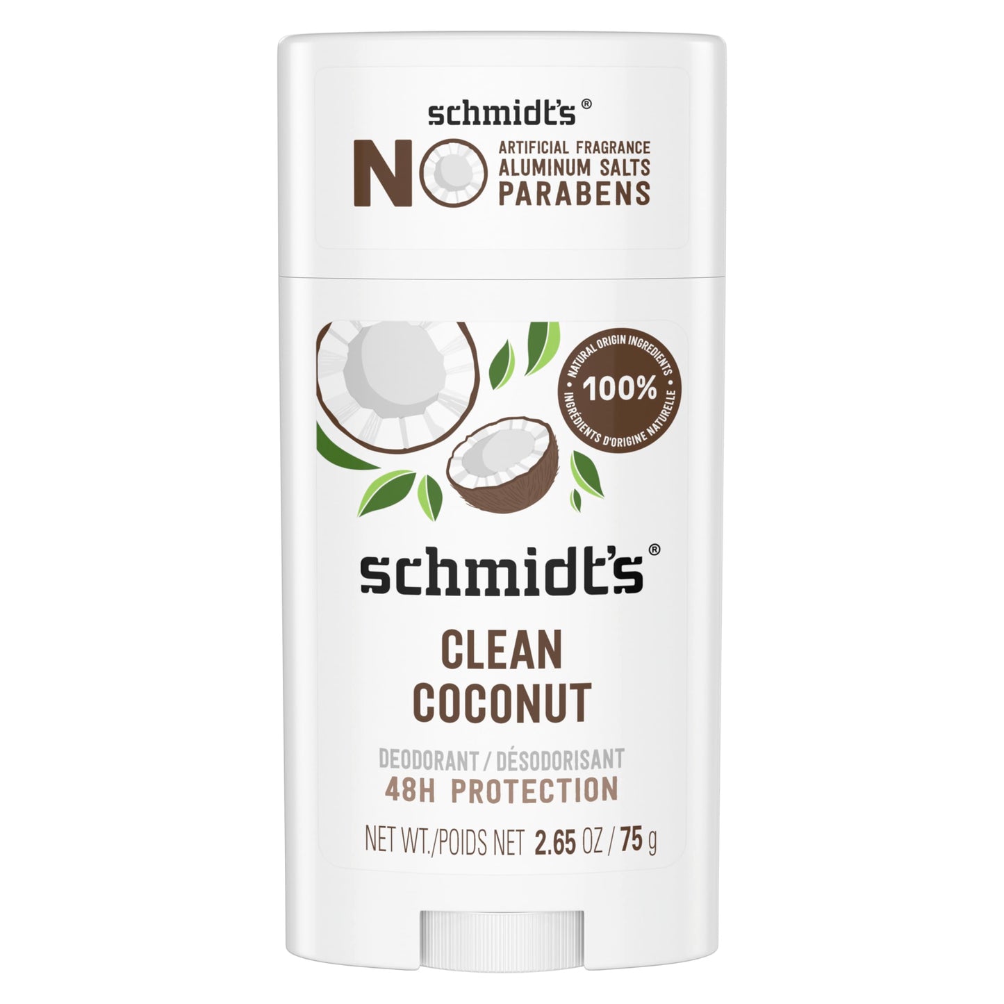 Schmidt's Aluminum-Free Vegan Deodorant Rose & Vanilla 2 Count and Clean Coconut 2.65 oz Each, 24 Hour Odor Protection