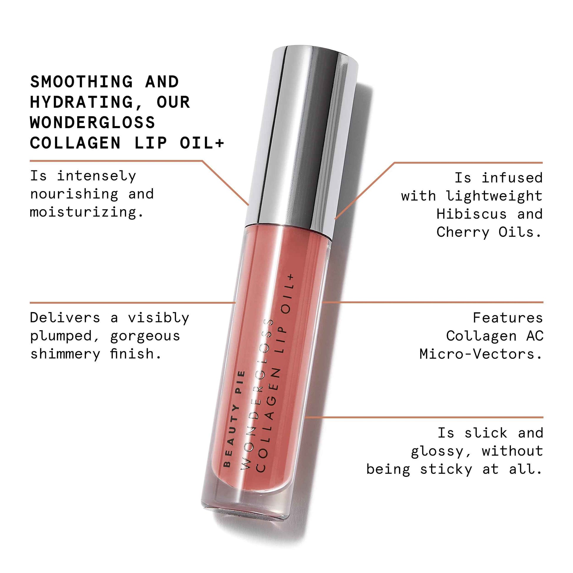 Beauty Pie Wondergloss Collagen Lip Oil + Nude Nectar 0.13 fl oz – Hydrating, Plumping, Non‑Sticky Lip Oil Gloss Hybrid with Collagen AC Micro‑Vectors & Cherry Hibiscus Oils