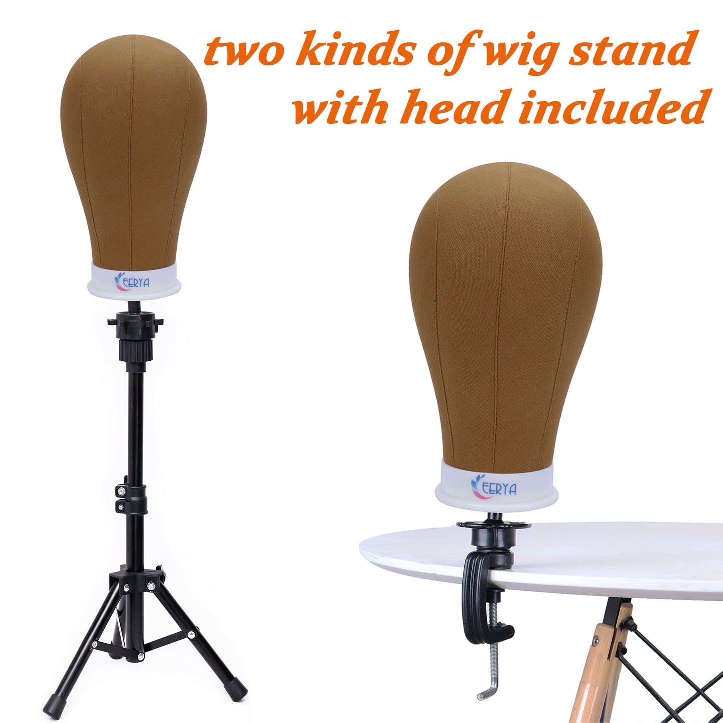 EERYA Wig Stand, 22 Inch Brown Wig Head Stand With Mannequin Head, Wig Stand Tripod With Head, Wig Head Stand for Wigs Styling Making Displaying, Wig Mannequin Head with Stand Set(22 inch, Brown)