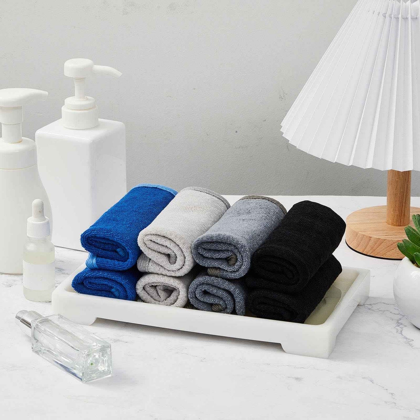 Juexica 8 Pcs Exfoliating Washcloth Men Wash Face Cloth Rustic Dual Sided Bath Washcloth 9.8 x 9.8'' Facial Scrubber Men Exfoliating Shower Towel for Body and Face (Mesh Pattern,Dark Color Series)