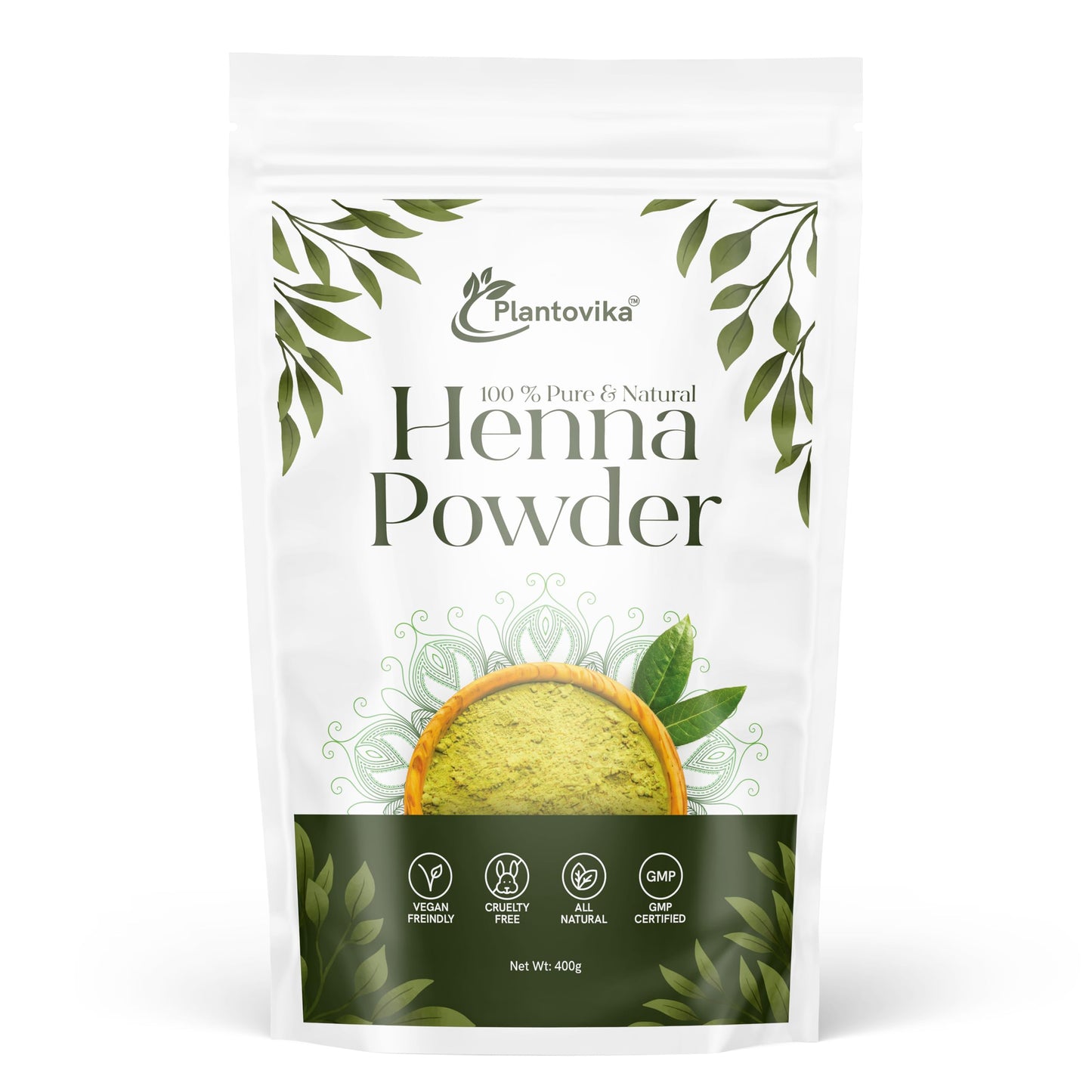 Plantovika 100% Pure & Natural Henna Hair Color Powder For Hair Dye, Orange-Red Hair Color, Triple Shifted, Smooth Henna Paste and Cones, No additives, No Chemical, Easy to use Henna - 400 Grams