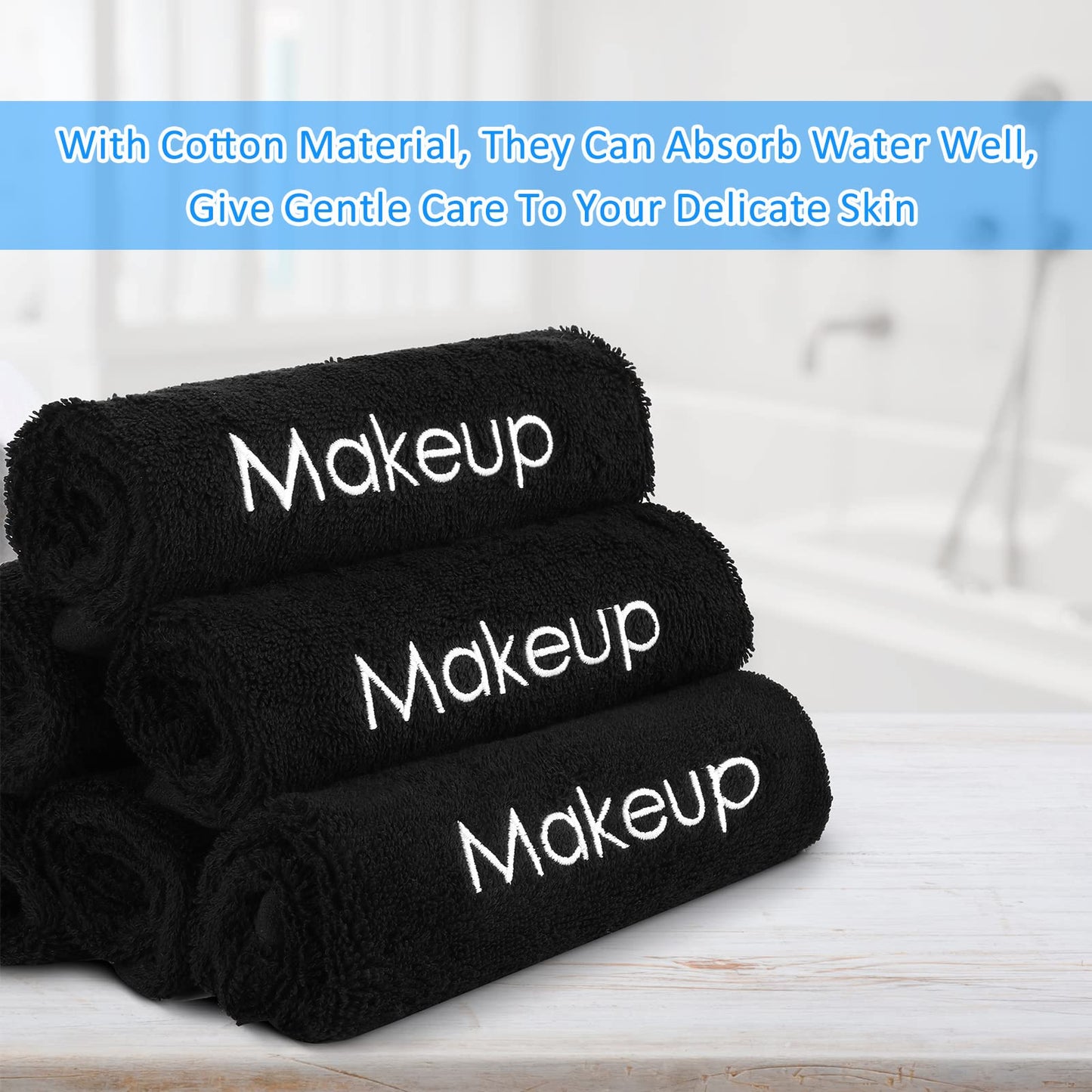 13 x 13 Inch Makeup Washcloths Reusable Makeup Remover Cloths Facial Cleansing Makeup Towels Cotton Soft Cosmetic Towel Water Absorbent Make up Cloth Face Towels for Women Skin Care, Black (12 Pcs)