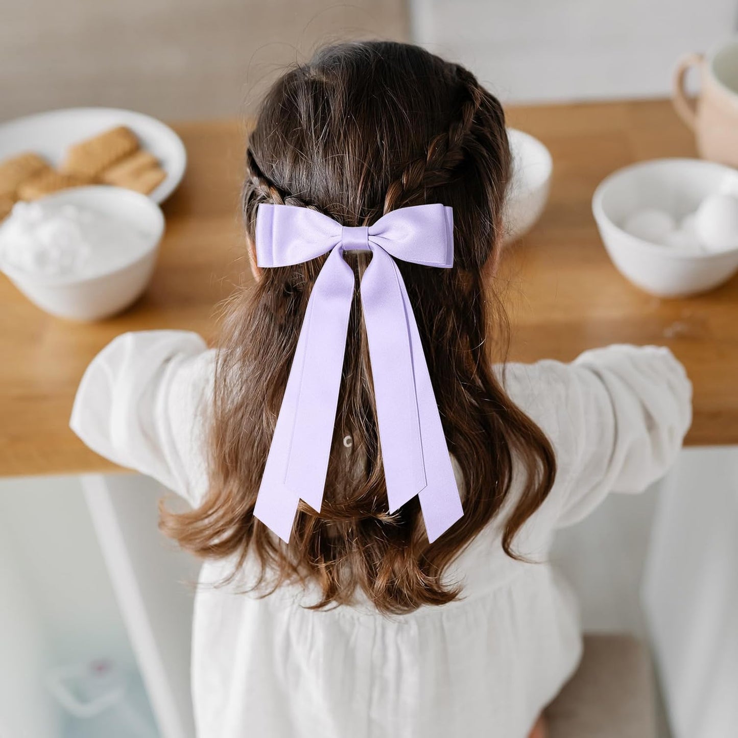 2PCS Silky Satin Hair Bows Ribbon Hair Clips, Fall Alligator Hair Pins, Ponytail Holder Accessories Sides Metal Hair Bow Barrettes Hair Accessories for Women Girls Kids (Purple)