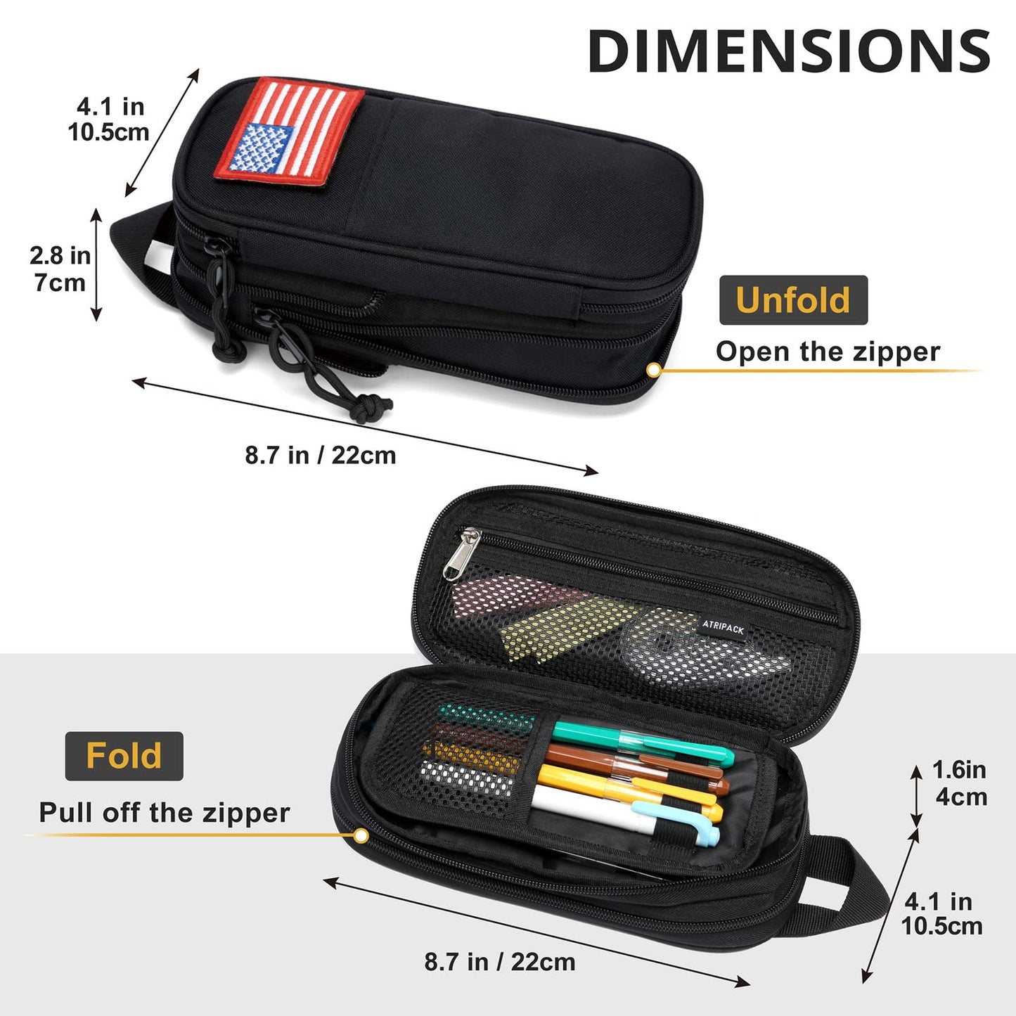 Pencil Case Big Capacity High Large Storage Tactical Small Tool Pouch Bag Marker Pen Case Stationery Bag Travel Holder School College Office Organizer for Kids Men Women Adult Teens (Black)