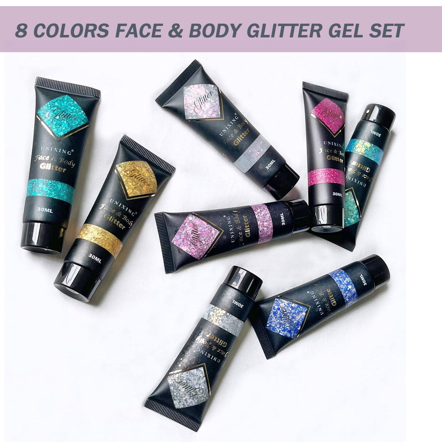 8PCS Face Glitter Gel, Holographic Body Glitter Gel for Hair, Body, Face, Lip, Eyeshadow, Glitter Face Paint, Chunky Glitter for Makeup, Sparkling Glitter Makeup for Concerts Music Festival Rave