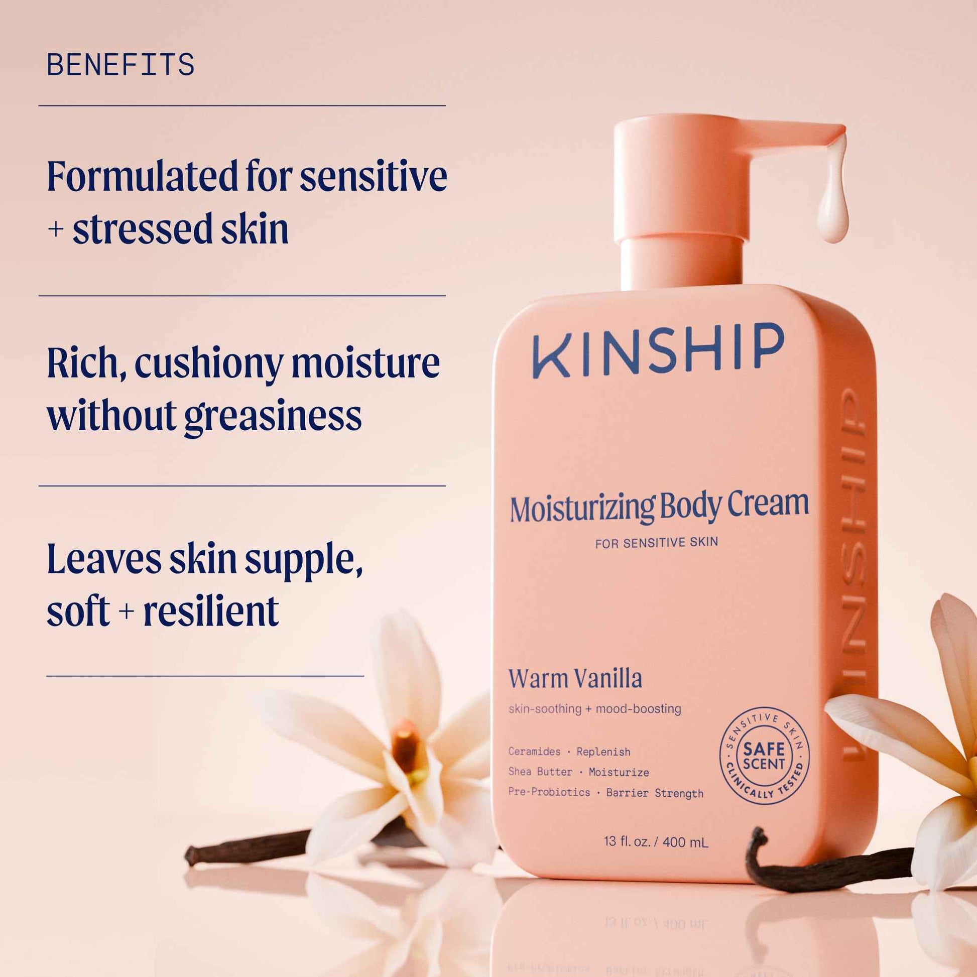 Kinship Gentle Moisturizing Body Lotion for Sensitive & Dry Skin | Eczema Relief Cream | Fragrance-Free Hydrating Cream | Shea Butter Vanilla Lotion, 13 oz